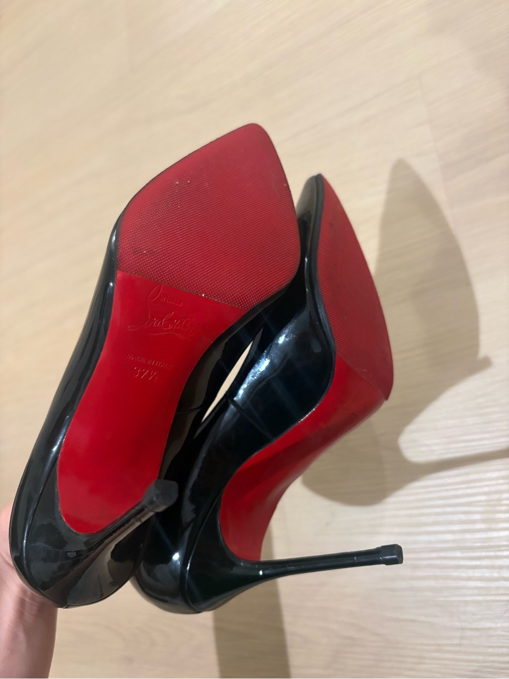 Christian Louboutin Black Patent Leather Pointed Stiletto with Red Sole - Picture 9 of 12